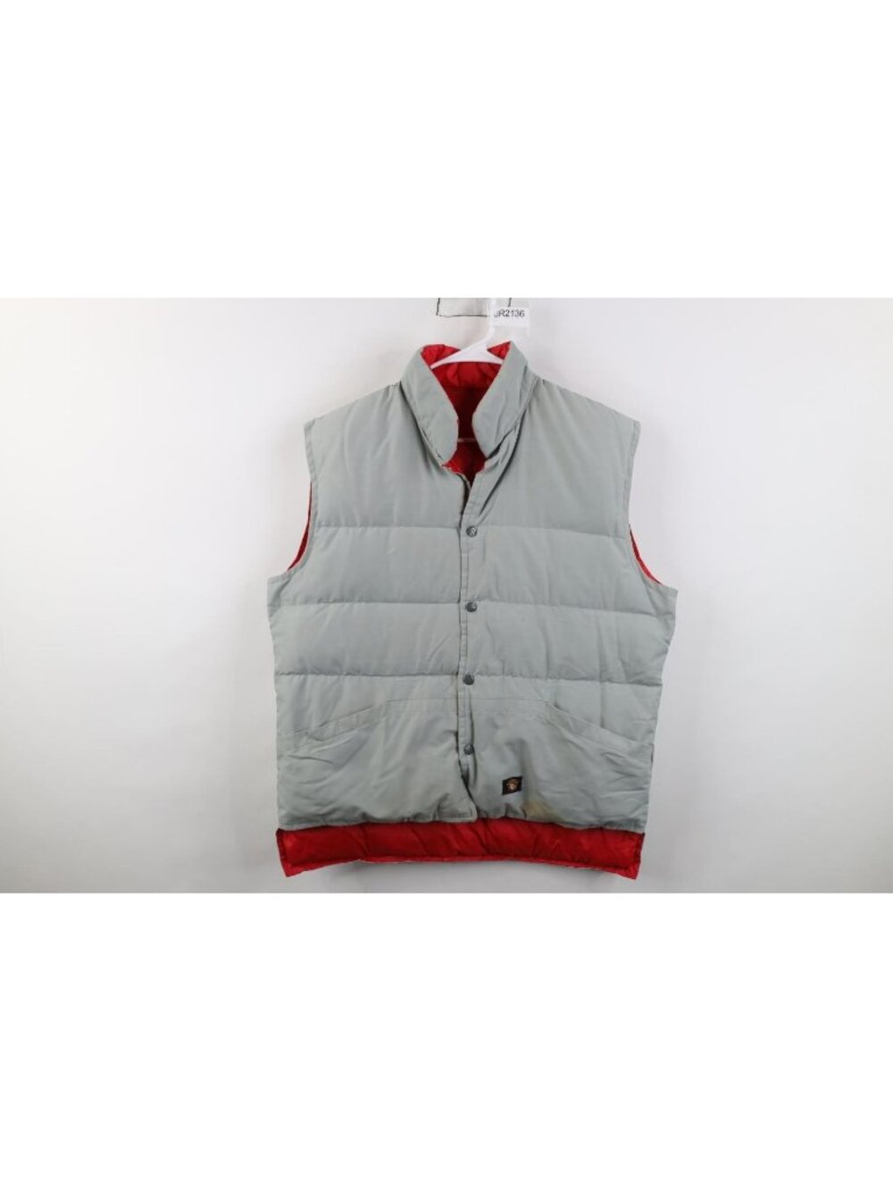 Vintage 70s 80s Reversible Duck Down Puffer Vest Jacket Mens Size L Distressed